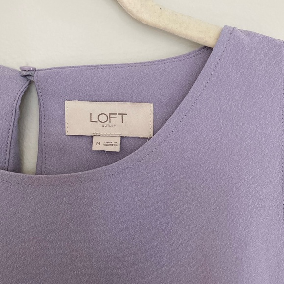 Loft Size: M Purple Sleeveless Ruffled Racer Back Swing Trapeze Dress - Picture 6 of 9